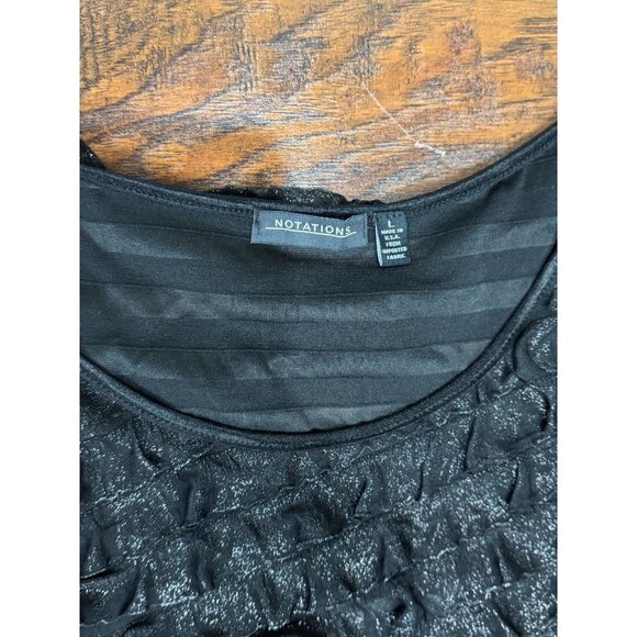 Notations Black Ruffle Sparkle L Dress Short Sleeve Shimmer Party Cocktail - Picture 8 of 13